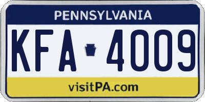 PA license plate KFA4009