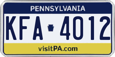PA license plate KFA4012