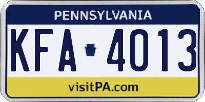 PA license plate KFA4013