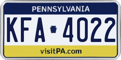 PA license plate KFA4022