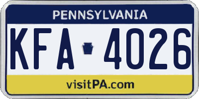 PA license plate KFA4026