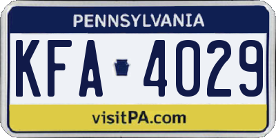 PA license plate KFA4029