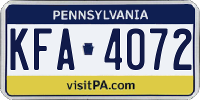 PA license plate KFA4072