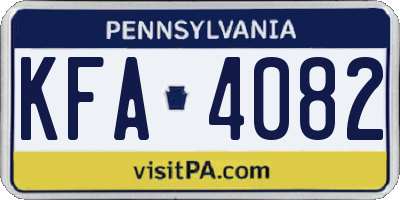 PA license plate KFA4082