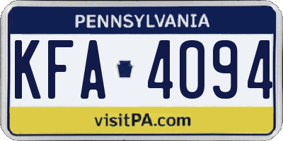 PA license plate KFA4094