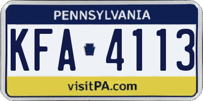 PA license plate KFA4113