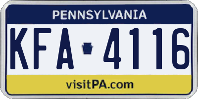 PA license plate KFA4116