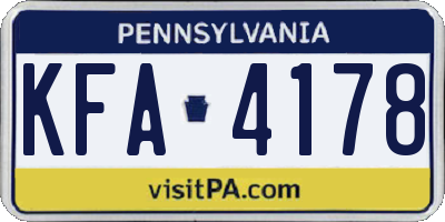 PA license plate KFA4178