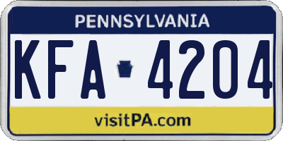 PA license plate KFA4204
