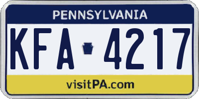 PA license plate KFA4217