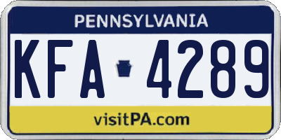 PA license plate KFA4289