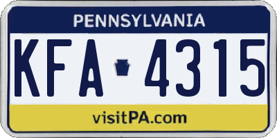 PA license plate KFA4315