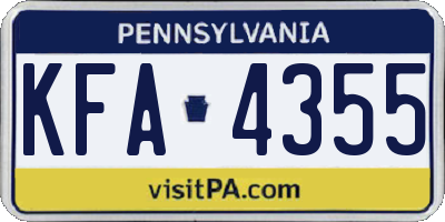 PA license plate KFA4355