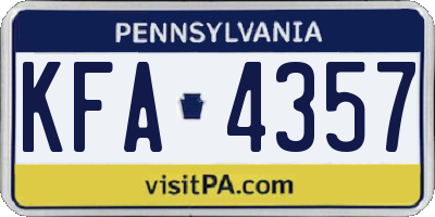 PA license plate KFA4357