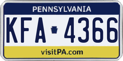 PA license plate KFA4366
