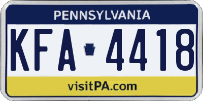 PA license plate KFA4418