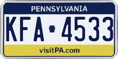 PA license plate KFA4533