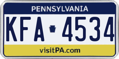 PA license plate KFA4534