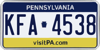 PA license plate KFA4538