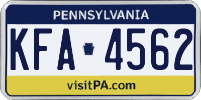 PA license plate KFA4562
