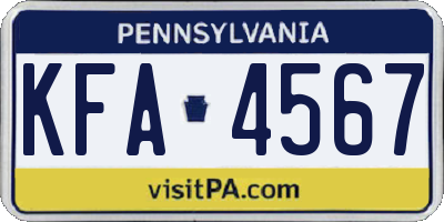 PA license plate KFA4567