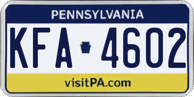 PA license plate KFA4602