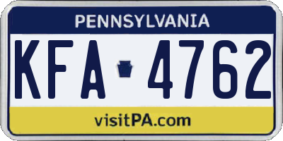 PA license plate KFA4762