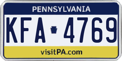 PA license plate KFA4769