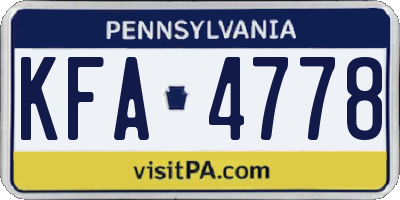 PA license plate KFA4778