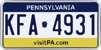 PA license plate KFA4931