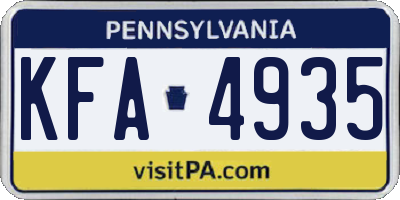 PA license plate KFA4935
