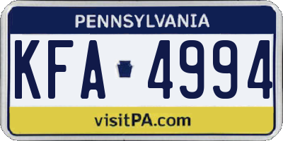 PA license plate KFA4994