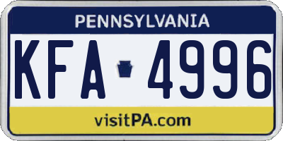 PA license plate KFA4996