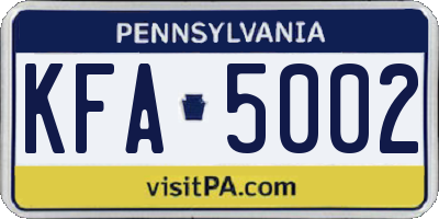 PA license plate KFA5002