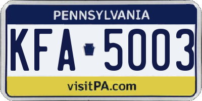 PA license plate KFA5003