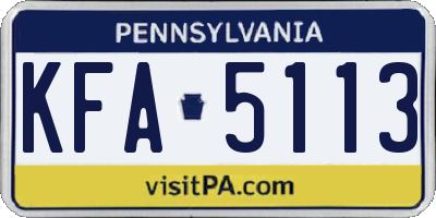 PA license plate KFA5113