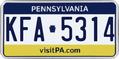 PA license plate KFA5314