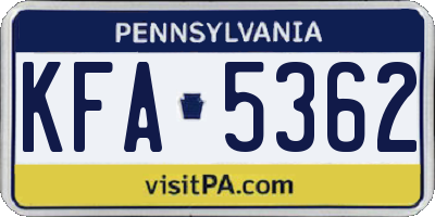 PA license plate KFA5362