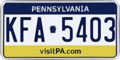 PA license plate KFA5403