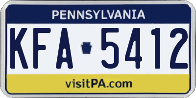 PA license plate KFA5412