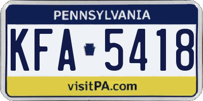 PA license plate KFA5418