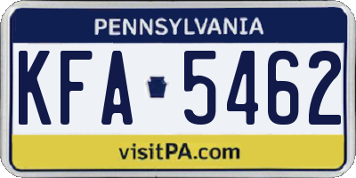 PA license plate KFA5462