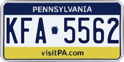 PA license plate KFA5562
