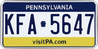 PA license plate KFA5647