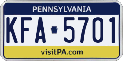 PA license plate KFA5701