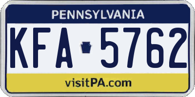 PA license plate KFA5762