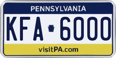 PA license plate KFA6000