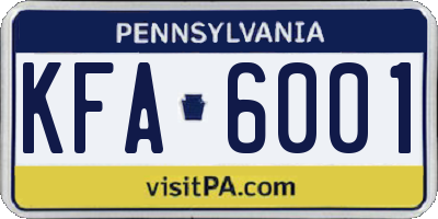 PA license plate KFA6001