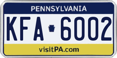 PA license plate KFA6002