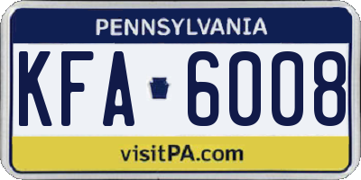 PA license plate KFA6008